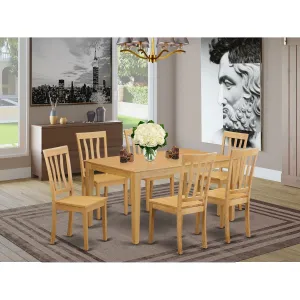 East West Furniture CAAN7-OAK-W 7 Piece Dining Table Set Consist of a Rectangle Kitchen Table and 6 Dining Chairs, 36x60 Inch, Oak