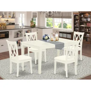 East West Furniture CACL5-LWH-C 5 Piece Dining Room Table Set Includes a Rectangle Kitchen Table and 4 Linen Fabric Upholstered Dining Chairs, 36x60 Inch, Linen White