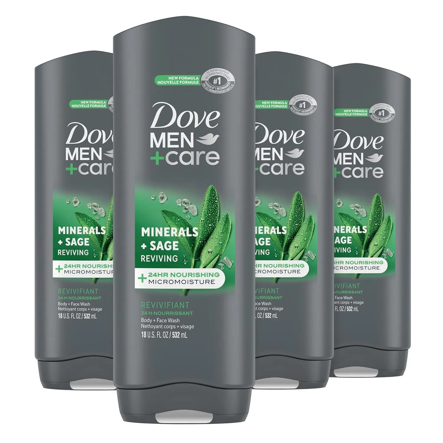 "Ultimate Men'S Skin Care: Body Wash Mineral   Sage - 4 Count, Nourish Your Skin and Banish Bacteria, 18 Oz"